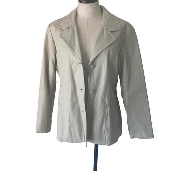 Razo Vintage Womens Jacket Size Large Cream Leather Pockets Casual Mexico - Picture 2 of 16